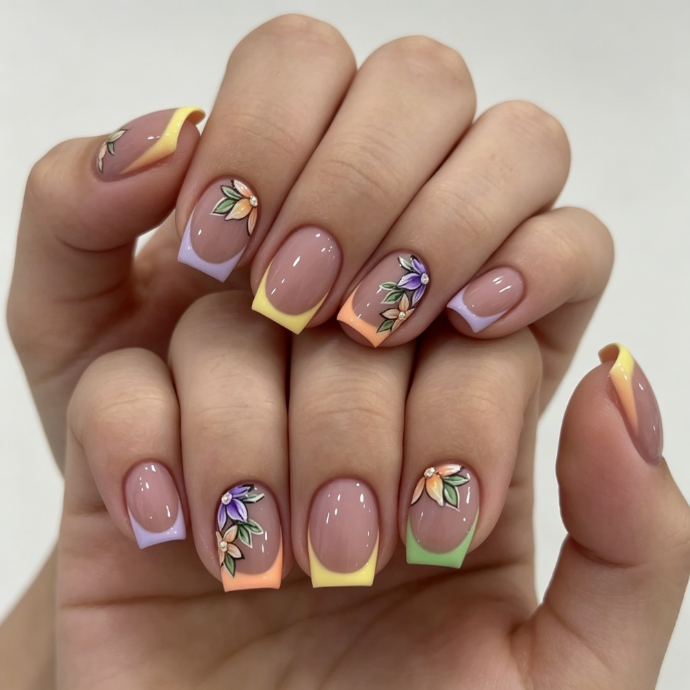 Pressed Flower Art - 24 Unidades de Unhas Postiças Rosa