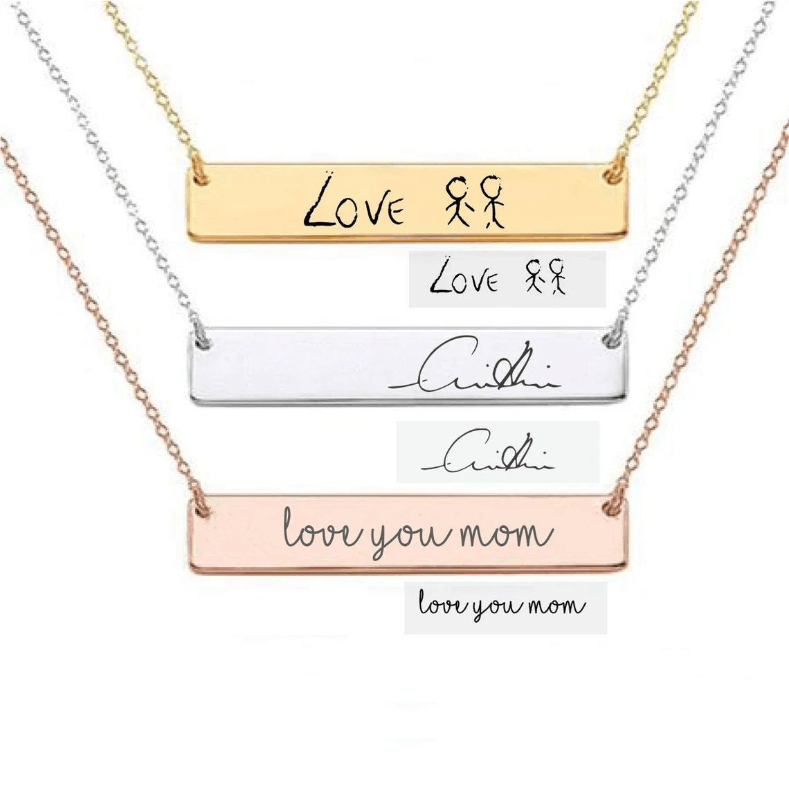 Handwriting Necklace Bar - Pingente de corrente de aço inoxidável