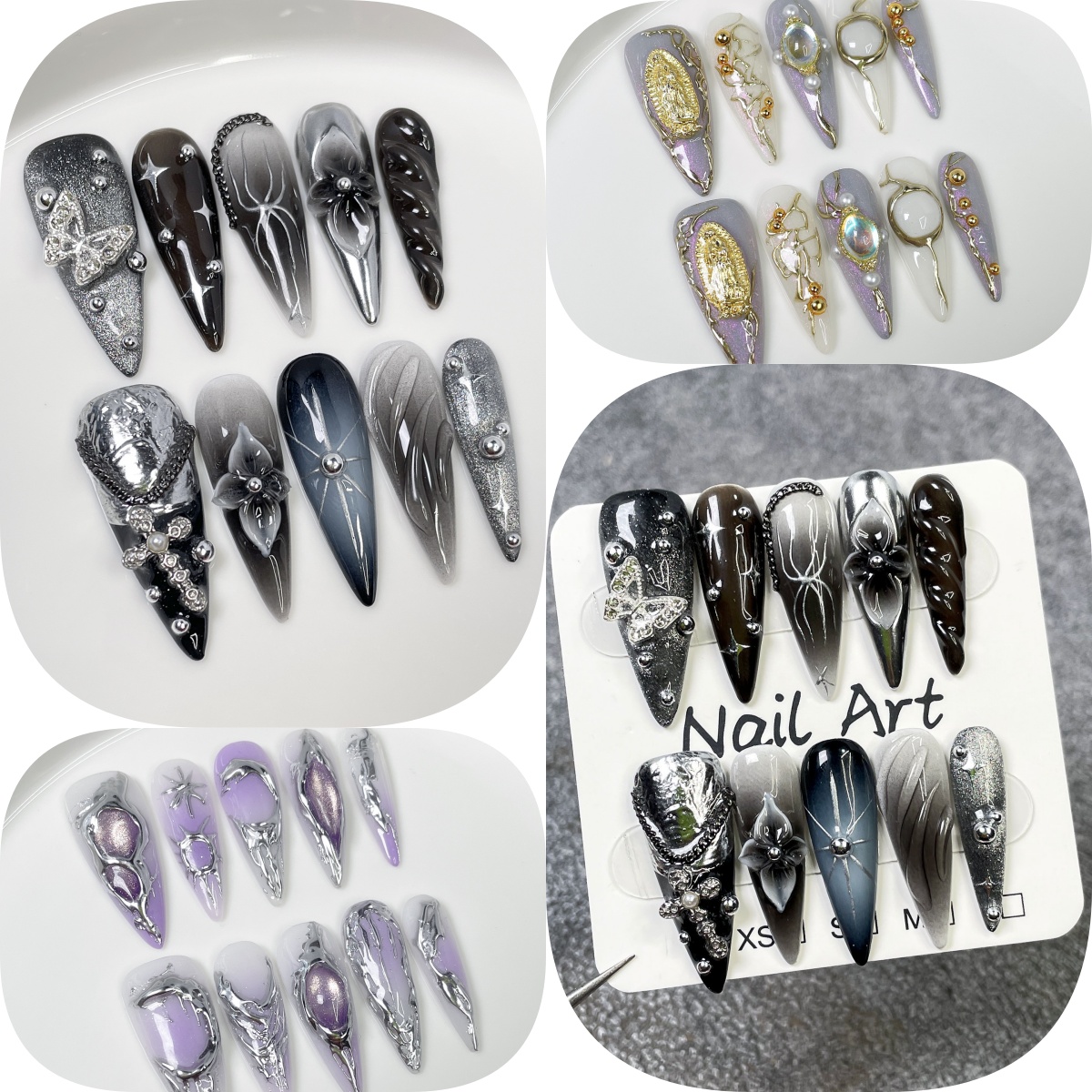 Pressed Flower Art - 10 pçs preto gradiente longo stiletto