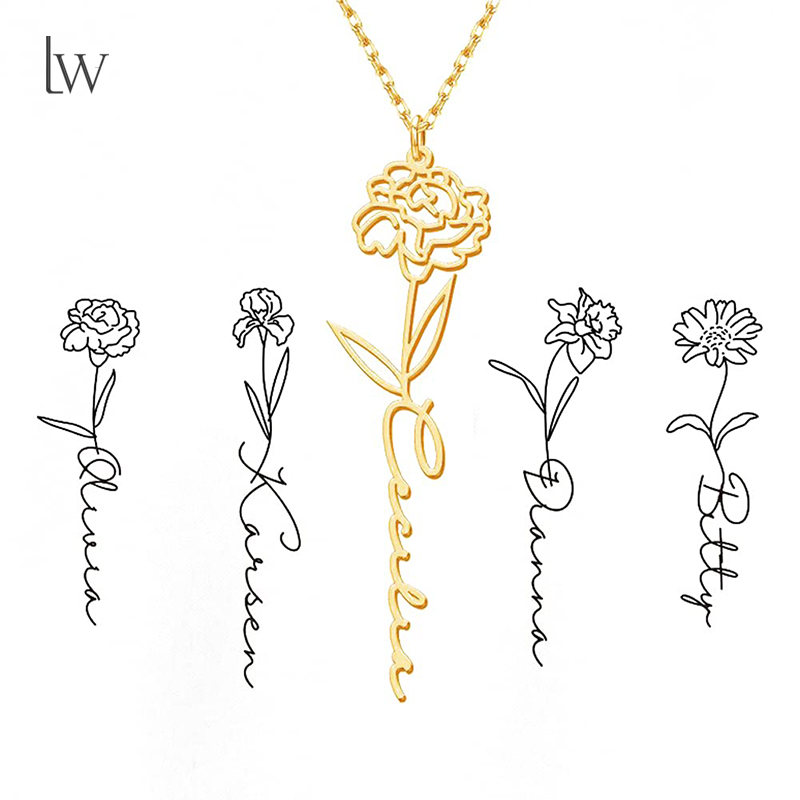 Birth Flower Necklace - Colar personalizado com nome de flor
