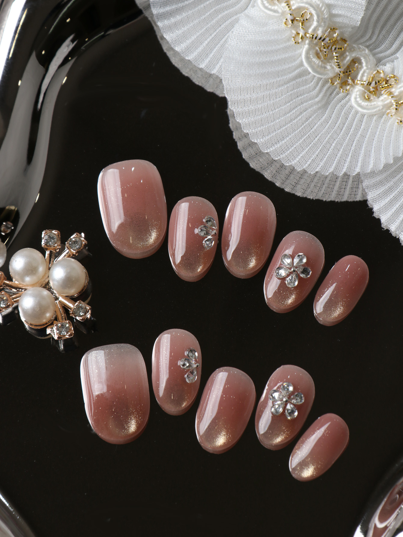 Pressed Flower Art - 10 Unidades de Unhas Postiças Curtas