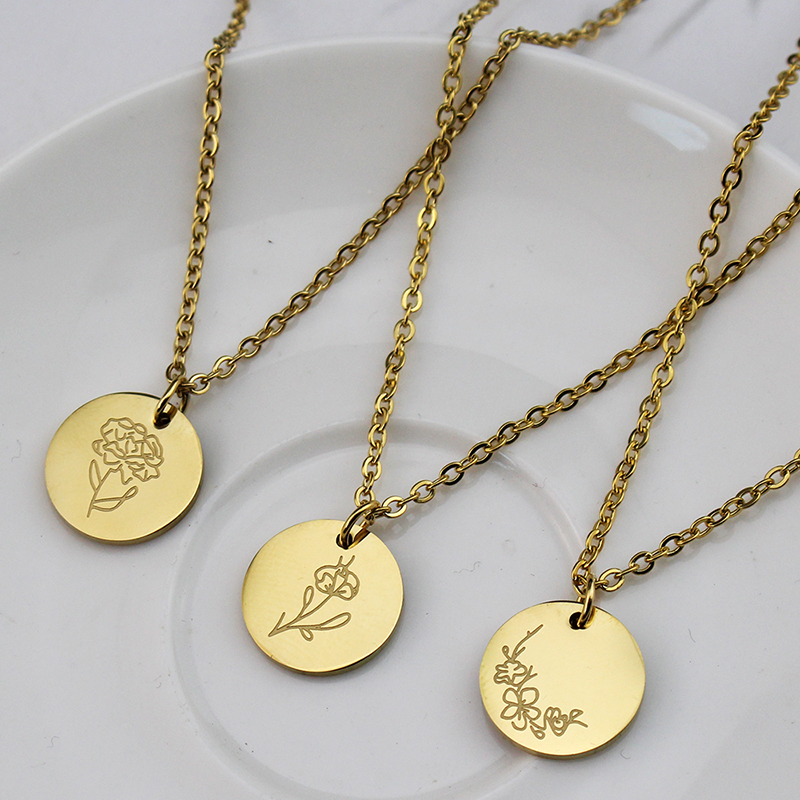 Colar de aço titânio com irreg - Birth Flower Necklace avaliação e preço