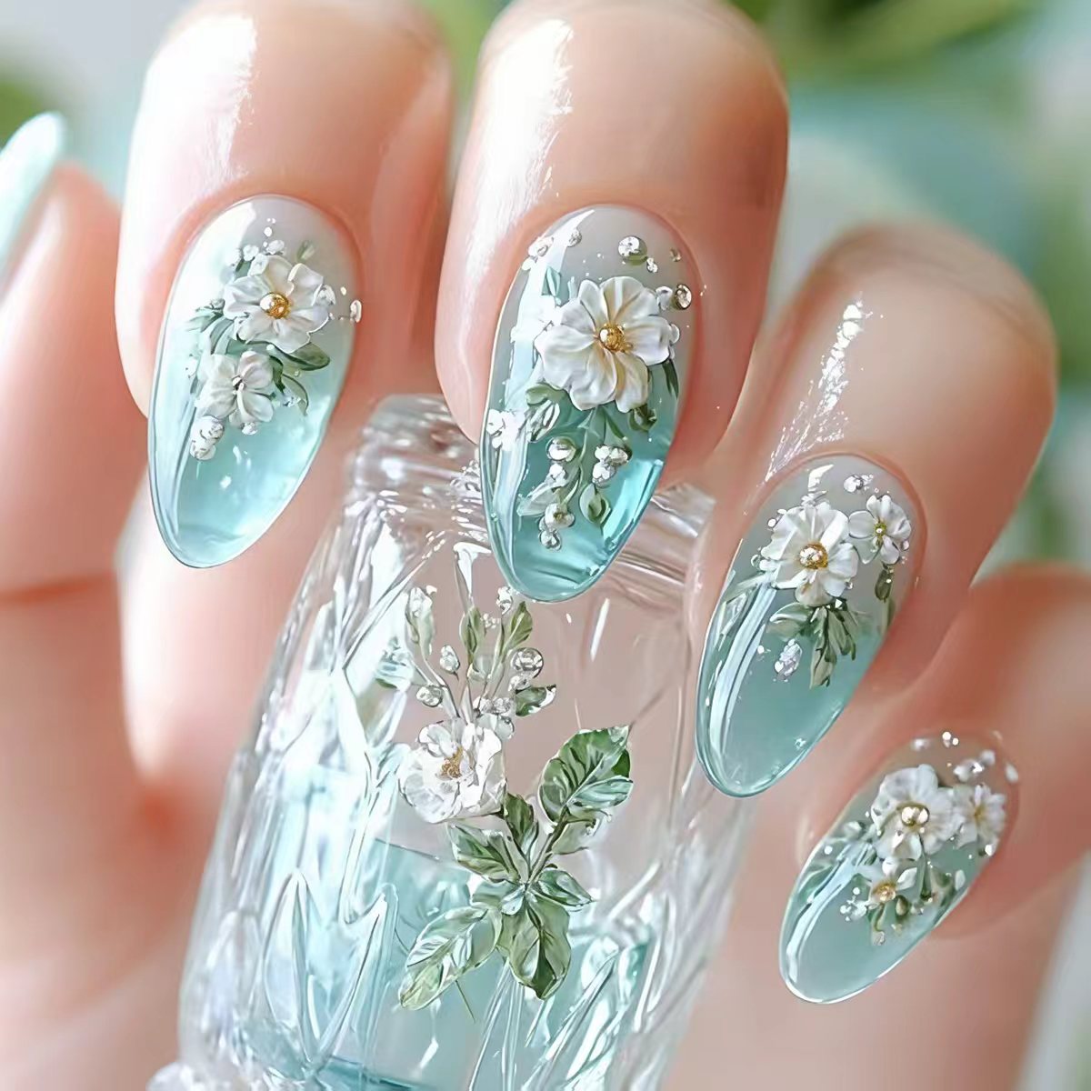 Unhas postiças médias para mul - Pressed Flower Art avaliação e preço